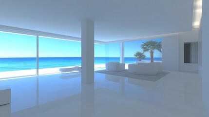 Canvas Print - Modern Minimalist Beachfront Living Room Design