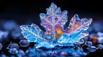 Wall Mural - Iridescent Ice Leaf Macro Shot, Winter Nature