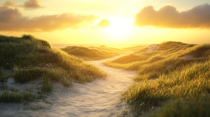 Wall Mural - Sunset path through coastal dunes