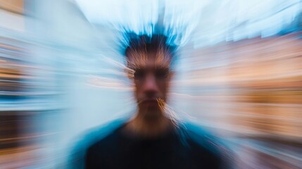 Fototapete - Abstract Blurred Portrait with Illusion of Rapid Movement and Vibrant Colors : Generative AI