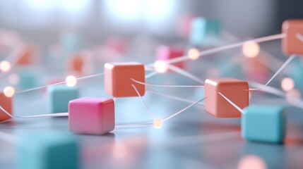 Pastel Cubes Network Connection, Modern Office Background, Digital Technology Illustration, Website Design