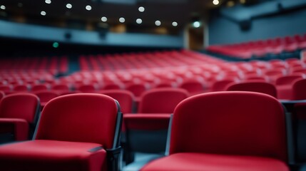 Aufkleber - Rows of empty red theater seats in modern auditorium setting : Generative AI