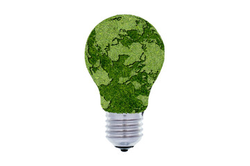 Wall Mural - The green world map is on a light bulb that represents green energy Renewable energy that is important.