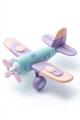 Wall Mural - A cute cartoon airplane icon, a 3D rendering of the plane on a white background, in an isometric view, smooth and shiny