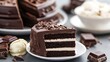 © Generative AI - Delicious Rich Chocolate Layer Cake with Cream Filling and Chocolate Shavings Dessert : Generative AI