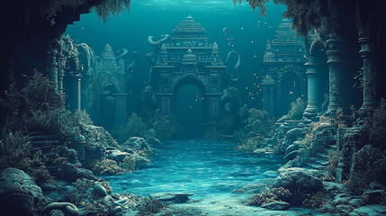 Wall Mural - Image of Nagaloka, the ancient Indian city of snakes underwater as mentioned in the Indian epic Mahabharata