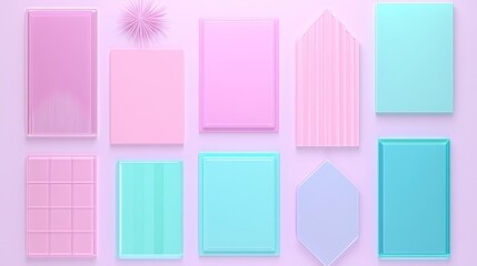 Canvas Print - Pastel Shapes and Geometric Forms on Pink Background