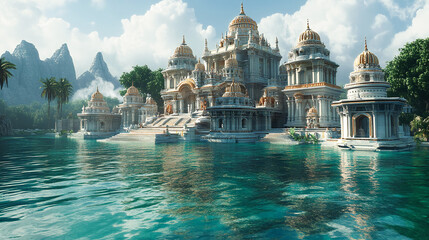 Wall Mural - Image of Nagaloka, the ancient Indian city of snakes underwater as mentioned in the Indian epic Mahabharata