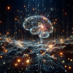 Wall Mural - an abstract representation of consciousness, with neural patterns radiating outward in a series of i