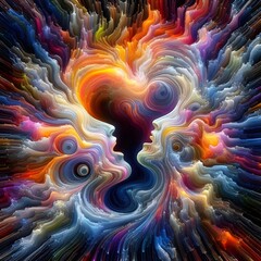 Wall Mural - a digital representation of the human psyche, where emotions manifest as kaleidoscopic, fluid shapes
