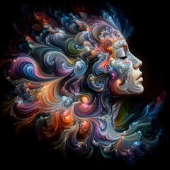 Wall Mural - a digital representation of the human psyche, where emotions manifest as kaleidoscopic, fluid shapes