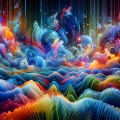 Wall Mural - a digital representation of the human psyche, where emotions manifest as kaleidoscopic, fluid shapes
