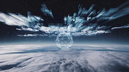 Wall Mural - a mind-bending vision of geometric shapes melting into organic, fluid forms that symbolize neural co
