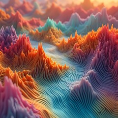 Wall Mural - a digital representation of the human psyche, where emotions manifest as kaleidoscopic, fluid shapes