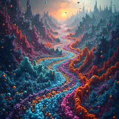 Wall Mural - a digital representation of the human psyche, where emotions manifest as kaleidoscopic, fluid shapes