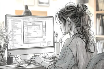 Woman Working on Computer Programming Code Design