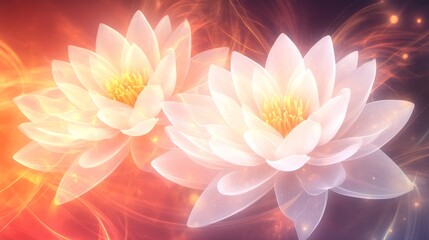 Wall Mural - radiant white lotus blossoms in fiery aura
