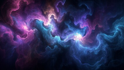 Wall Mural - Colorful abstract cosmic swirl with vibrant purple and blue tones in a dark background