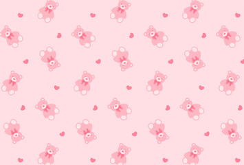 Wall Mural - seamless pattern with pink teddy bears and hearts