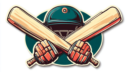 Cricket championship icon with crossed bats, player helmet and ball. Sport game competition emblem, cricket club tournament vector symbol. Cricket sport team vintage sticker with game equipment