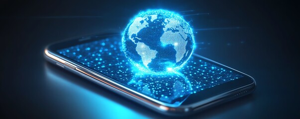 Poster - A mobile phone displaying the world wide web, connected via wireless satellite network technology, global internet communications, hightech digital design, ultraHD clarity
