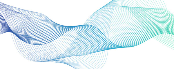 Fototapete - Abstract muted background with azure wavy lines. Swirl wave teal color flow smooth design. Concept business presentation, Brochure, Flyer, Science, Technology. Pattern striped line curve flow