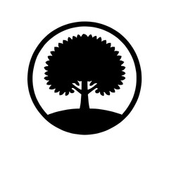 Wall Mural - Tree in a Circle: A minimalist silhouette of a tree standing tall within a circle, symbolizing growth, resilience, and the interconnectedness of life.