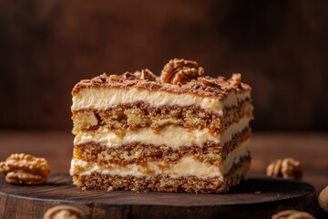 Wall Mural - Delicious layered tiramisu cake with walnuts