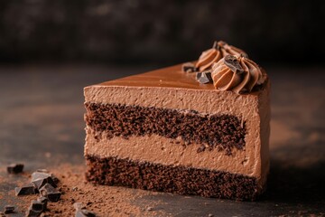 Wall Mural - Delicious Chocolate Mousse Cake Slice with Chocolate Shavings