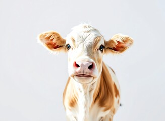 Wall Mural - an image of a cow with a very big nose and a big ear, there is a cow that is looking at the camera