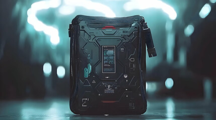Futuristic tech device, night city background