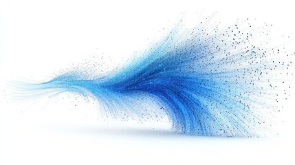 Blue data stream flowing, white background, technology concept