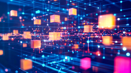 Futuristic metaverse digital cubes blocks technology network connection concept