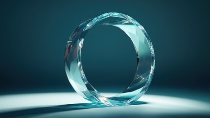 Teal studio backdrop, glass ring, futuristic design, product display