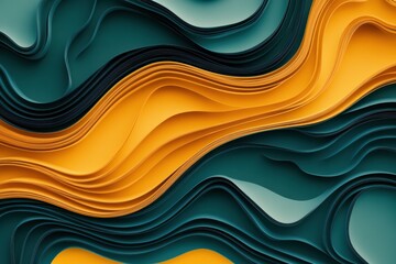 Wall Mural - Abstract wavy pattern showcasing layers of teal and orange, creating a dynamic visual effect