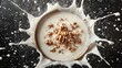 © P.manthana - Walnuts in Spiraling Milk Splash: A bowl of walnuts positioned at the center, with milk swirling and spiraling around it in a fluid motion. The sparkling droplets catch the light, creating a lively