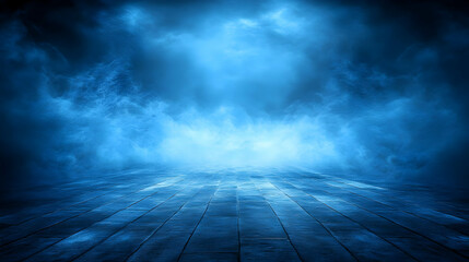 Wall Mural - Blue smoky night scene, wooden floor, fantasy background