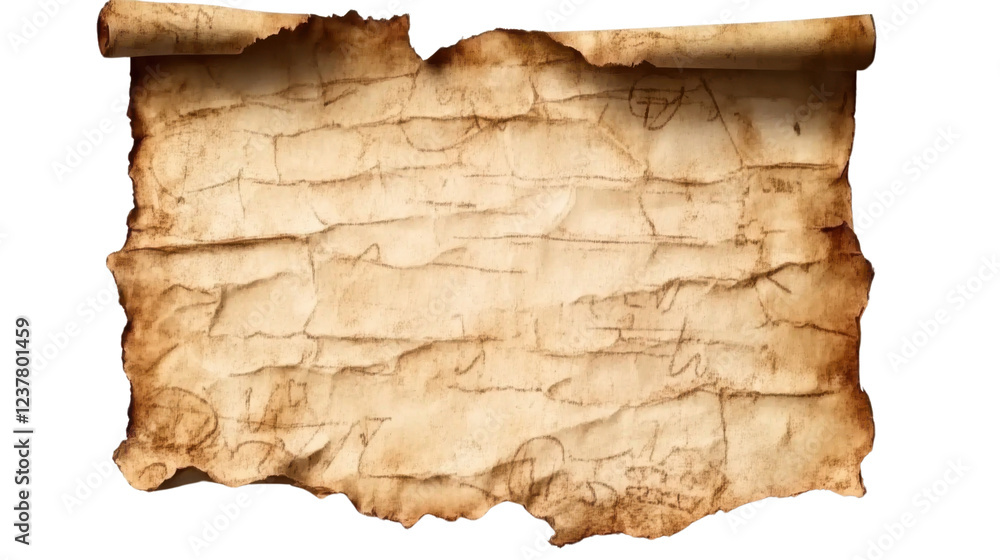 Old paper scroll showing ancient script on transparent background Stock ...