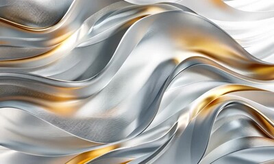 Wall Mural - abstract render of a white and golden shiny surface moving in place, artwork, modern art