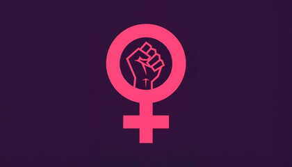 Wall Mural - Feminist fist inside female gender symbol on dark background