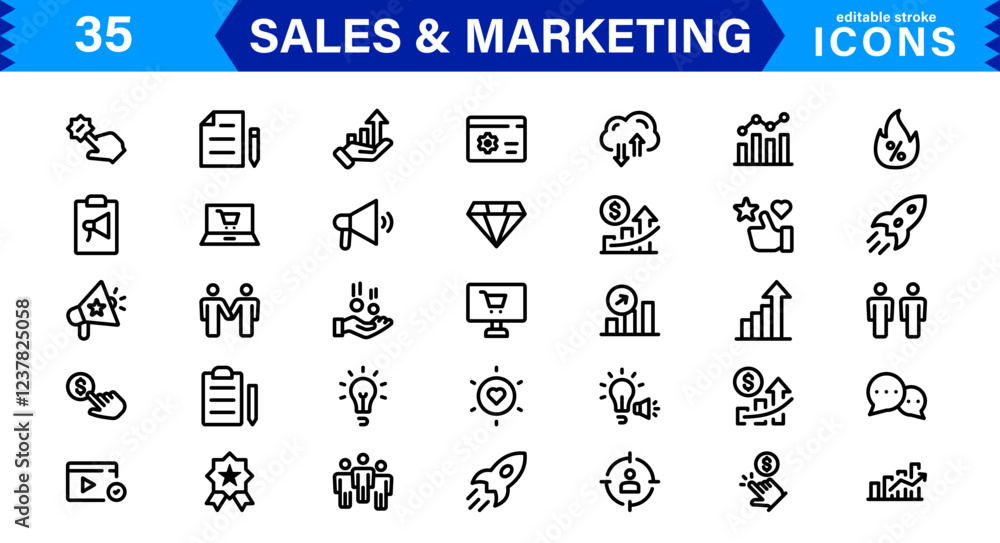 Sales & Marketing Icon Set. Professional Vector Icons with Outline ...