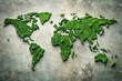 © Urenus Photos - A Lush Green World Map Crafted From Moss, Adorning a Textured Concrete Surface