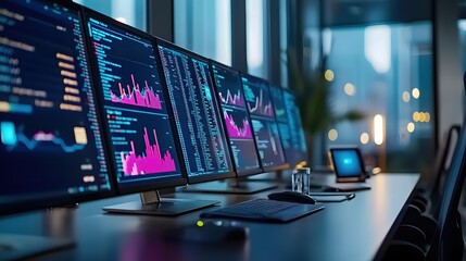 Financial Data Analysis Modern Office Workplace Technology Screens