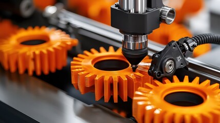 Aufkleber - Automated Gear Manufacturing Precision Robotics Orange Gears Technology Industry