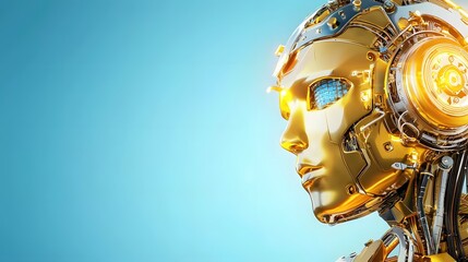 Aufkleber - Golden Robot Head Futuristic Technology Artificial Intelligence Cyborg