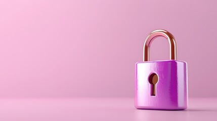 Fototapete - Pink Padlock Security Minimalist Concept Design Safeguard Privacy Protection