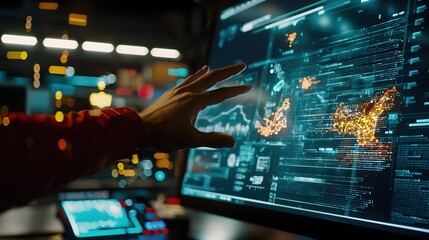 Aufkleber - Futuristic Technology Hand Interacting Digital Interface Screen