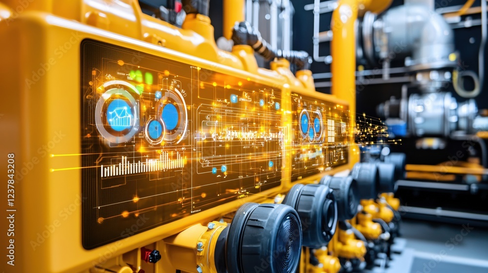 Industrial Machine Control Panel with Digital Overlay Data ...