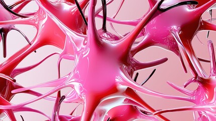 Poster - Abstract Pink Fluid Forms Intertwined Network Design