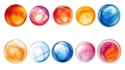 Abstract colorful spheres, design elements, white background, website interface